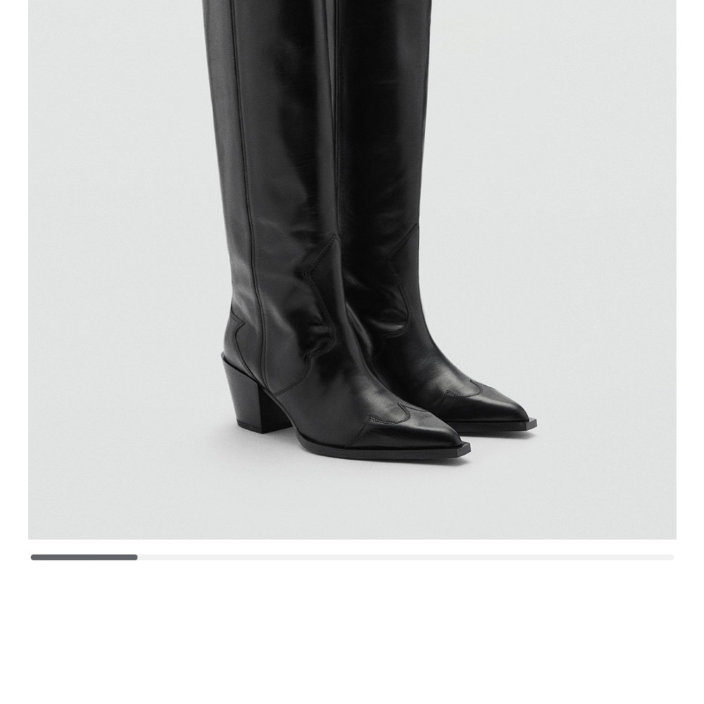 Mango Black Heeled Boots with Pointed Toe and Glossy Finish